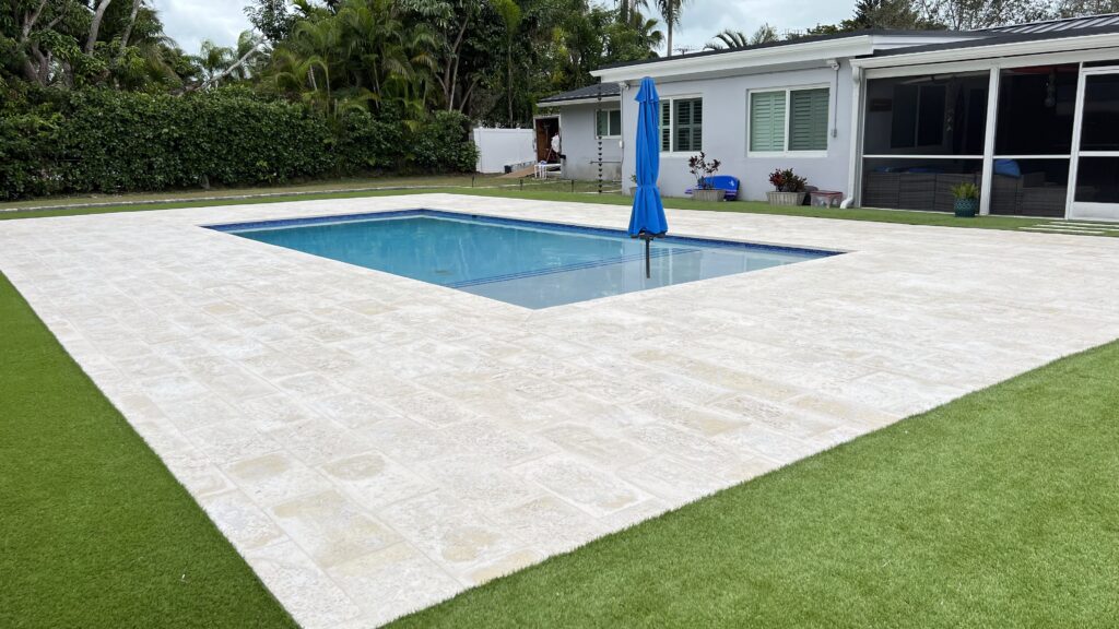 Travertine Pool Deck and Modern Gray Driveway Sealing Miami, FL, Pavers Sealing Expert, Paver sealing miami, pavers installation37