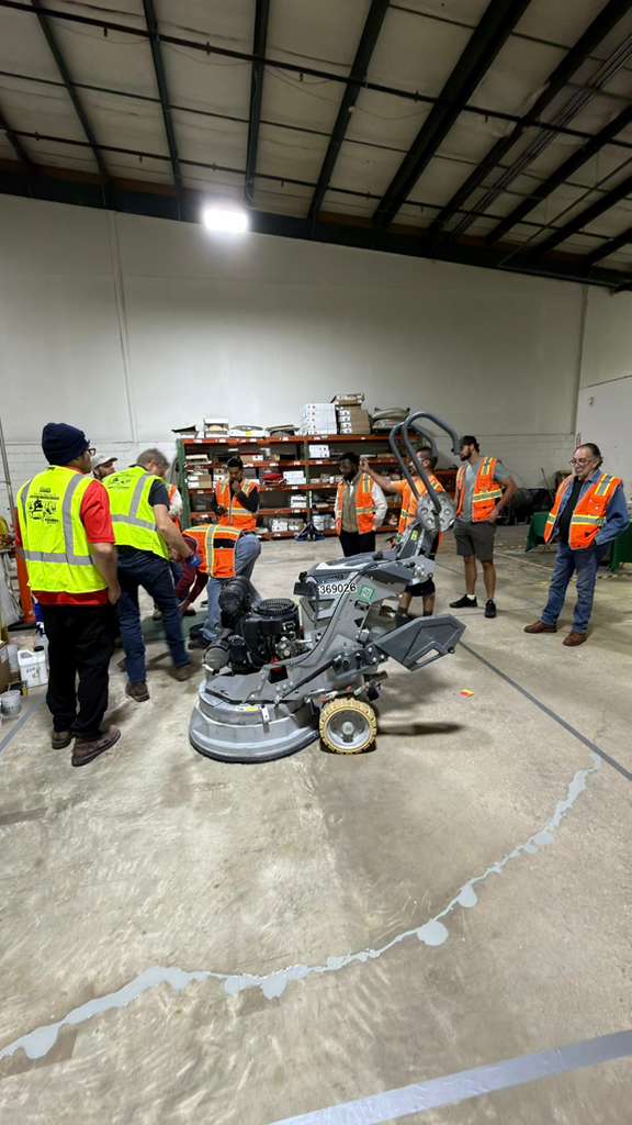 Polished concrete garage floor in Miami after professional grinding and polishing.